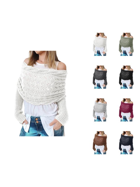 Multifunctional Scarf with Sleeves Fall Winter Cable Crochet Knit Scarf Sweater Wrap Shrugs