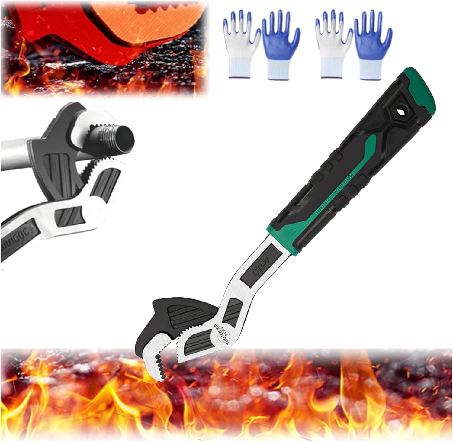 Self-Locking Adjustable Wrench – 3-Sided Teeth Power Grip Tool For Pipes (6, 8, 10, 12 Inch)