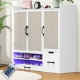 thumbnail image 1 of Multifunctional Shoe Cabinet with Stool, Adjustable Shelves Storage Organizer, Retractable Toe-Kick Drawer, Entryway Bench with Sturdy Top for Hallway, Living Room, White, 1 of 10