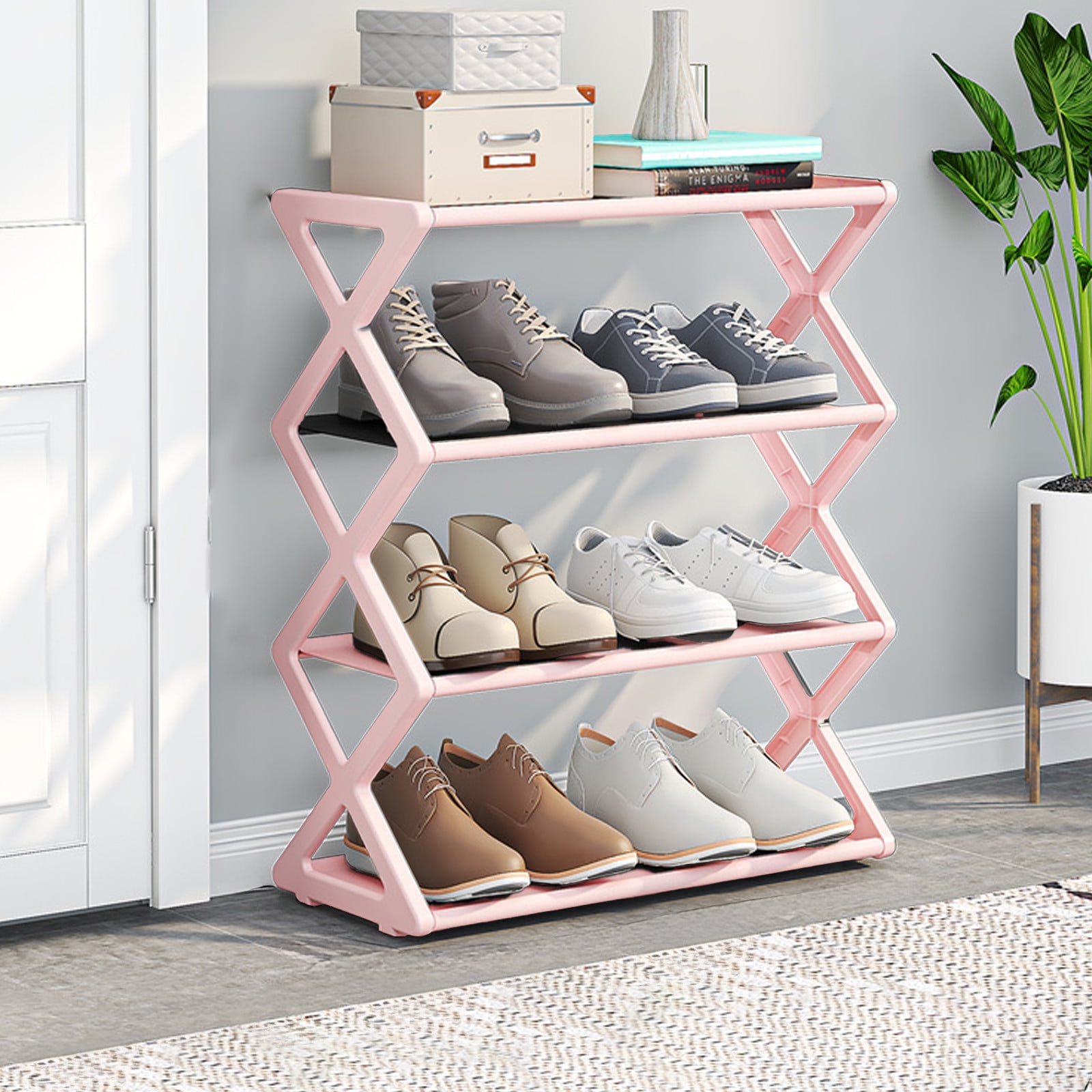 Graduated Shoe Rack Multifunctional Shoe Rack Double Steel Tube Assembly Shoe Cabinet with ...
