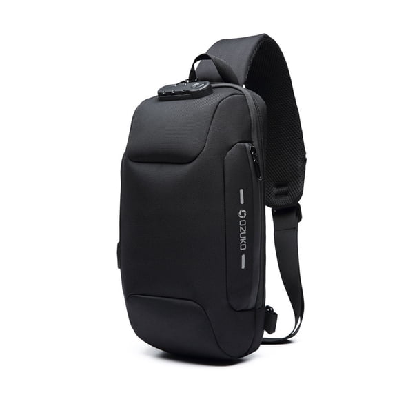 Multifunctional Shoulder Bag Anti-Theft Waterproof Chest Bag USB,Black and gray