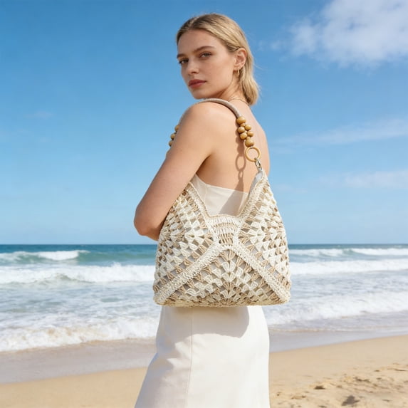 Multifunctional Shoulder Bag Stylish Weaving Crafts Handbag Portable Storage for Travel Leisure Commuting Daily Use Fashionable Design Large Capacity Organizer
