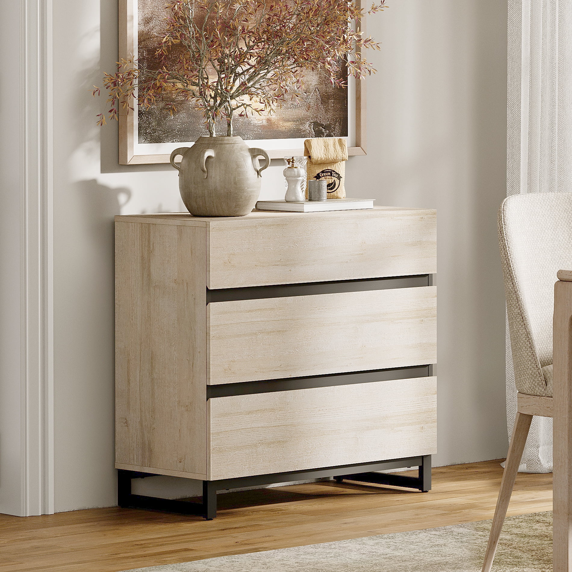 Multifunctional Sideboard Buffet Cabinets, Modern Sideboard With Adjustable Shelf And 3 Drawers, Coffee Bar Cabinet Storage Cabinet For Living Room, Kitchen,Beige