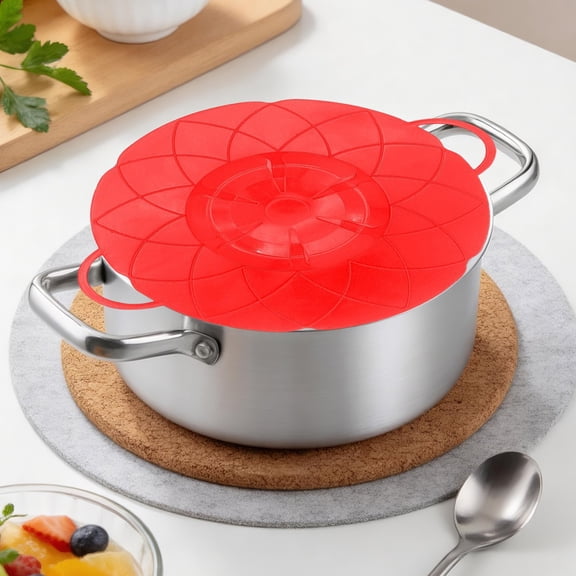 Multifunctional Silicone Boil Over Safeguard Flower Cookware Spill Prevention Lid 1 Pack Stovetop Anti Spill Cooking Accessory,Red