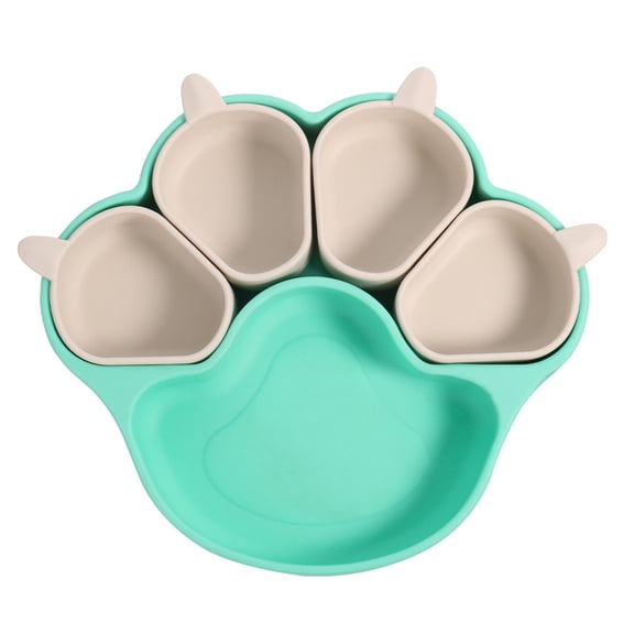 Multifunctional Silicone Bowl Set for Cats Dogs and Children | Suction Cat Shaped Plates and Silicone Cat Pad Plates for Feeding and Toddler Meals,5.71X2.95 inch,Green