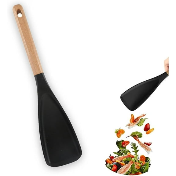 Multifunctional Silicone Cooking Spoons, Nonstick Kitchen Utensils with Wooden Handle, Silicone Rice Paddle Rice Spoon Nonstick, Cooking Spoons for Mixing, Stiring, Basting, Scooping, Scraping