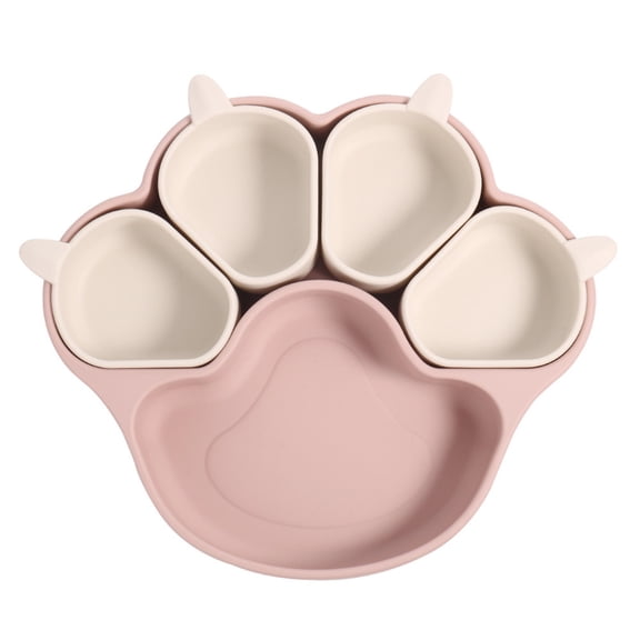 Multifunctional Silicone Pet and Child Bowl Set with Suction Cat Shaped Dish and Cat/Dog Feeding Plates for Children and,14.5 cmx14.5 cm,Pink