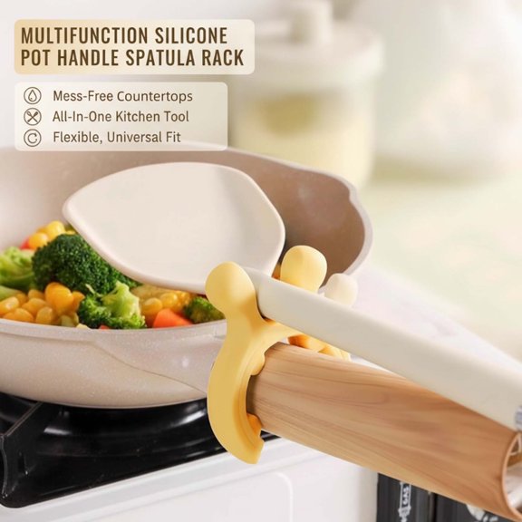 Multifunctional Silicone Pot Handle Spatula Rack, Heat Resistant Organizer for Kitchen Utensils, Holds Spatulas Spoons Turners, Attaches to Pot Handles for Easy Access While Cooking, Yellow, 1pc