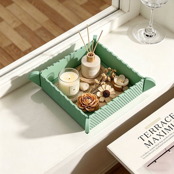 Multifunctional Silicone Trivet EDHITNR Foldable Storage Box Heat Resistant Mat with Magnetic Corners for Kitchen Outdoor Picnic Beige