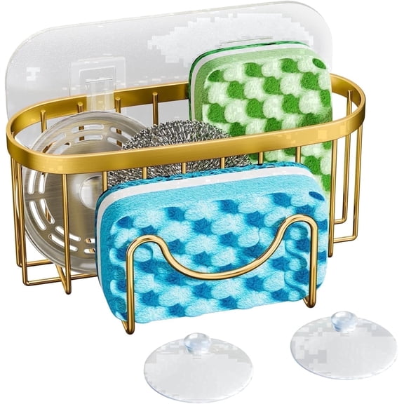 WEAIZYS Stainless Steel Sponge Holder for Sink, M-Shaped Caddy for Brush & Scraper, Gold
