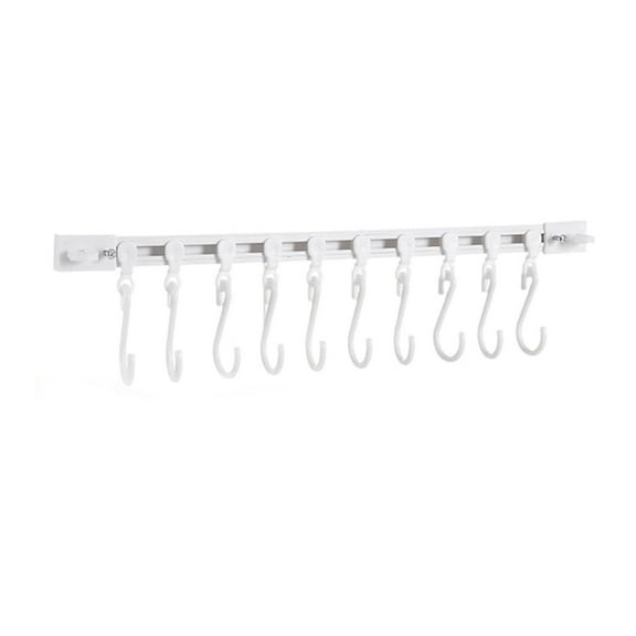 Multifunctional Slide Rail Hook, Adhesive Wall Hooks Rack Kitchen Rail, Space Saving Utensil Rack for Kitchen Bedroom with 10 Hooks No Drilling Hanger