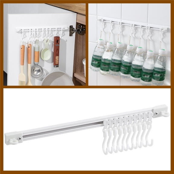 Multifunctional Slide Rail Hook Kitchen Organizer | Adjustable Wall Mounted Utensil Storage Rack – Space Saving Pot Pan Hanger | No-Drill Punch-Free Installation | Heavy-Duty Stainless Steel | Holds