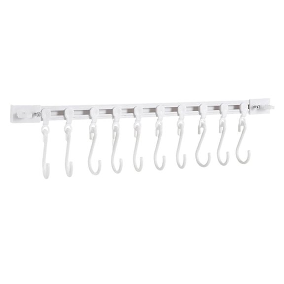 Multifunctional Slide Rail Hook Kitchen Utensil Hanging RackWallMounted, NoDrill, 10Hook, SpaceSaving, Durable