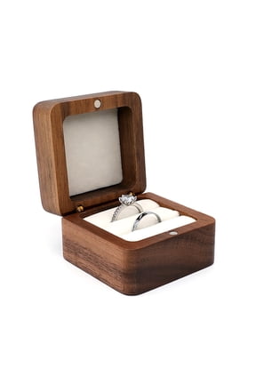 ✪ Multifunctional Small Jewelry Box Square Shape Organizer Mini Wooden Ring Box Soft Interior Holder for Proposal Wedding