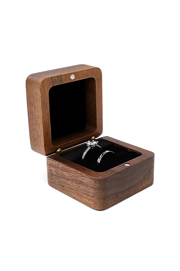✪ Multifunctional Small Jewelry Box Square Shape Organizer Mini Wooden Ring Box Soft Interior Holder for Proposal Wedding
