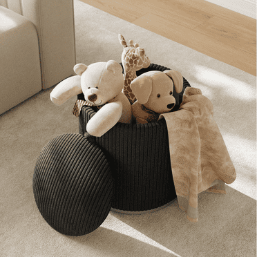 Round Storage Ottoman  Foot Rest - Corduroy Upholstered Footrest/Makeup Stool for Living Room & Bedroom