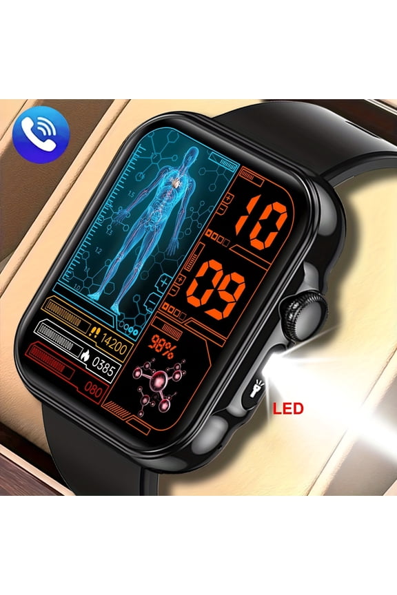 Multifunctional Smartwatch, Wireless 5.3 Call (answer/terminate), Instant Message Alerts, Long Sitting Water Intake Alarm, Precise Step/Calorie/Distance Data, Built-in Flashlight