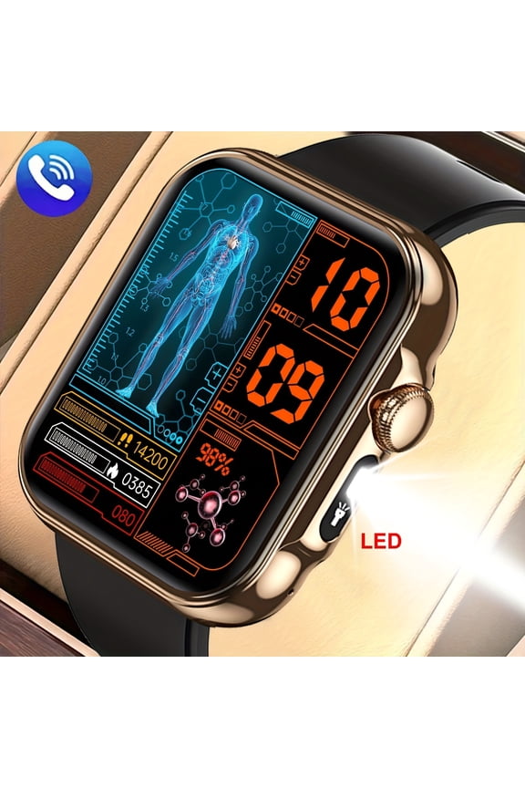 Multifunctional Smartwatch, Wireless 5.3 Call (answer/terminate), Instant Message Alerts, Long Sitting Water Intake Alarm, Precise Step/Calorie/Distance Data, Built-in Flashlight