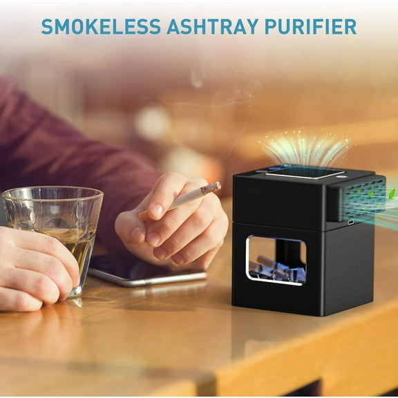 Multifunctional Smokeless Ashtray,HEPA Filter Smokeless Ashtray Indoor with Lighter,USB Rechargeable Smoke Removing ashtray for home,bedroom,office,car(Blue)(AP078