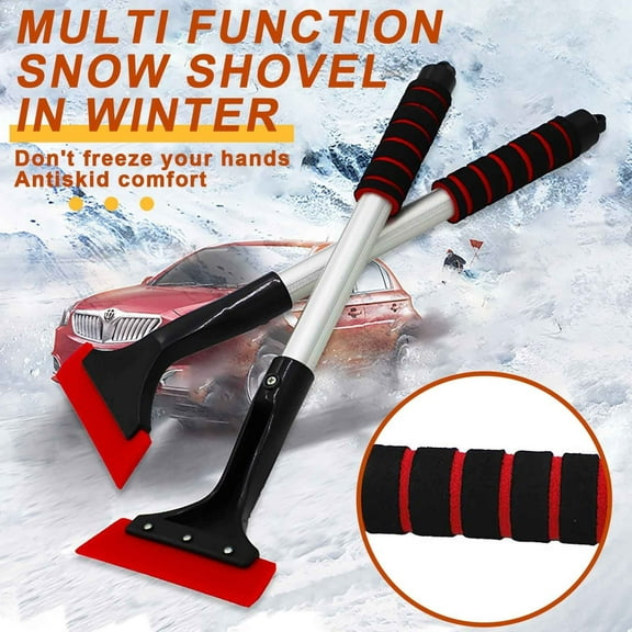 Multifunctional Snow Shovel with Long Pole, 4 Durable Rubber Sponge Pads & Detachable Design for Effortless Snow Removal and Ice Scraping, Ideal for All Vehicle Types and Winter Car Care