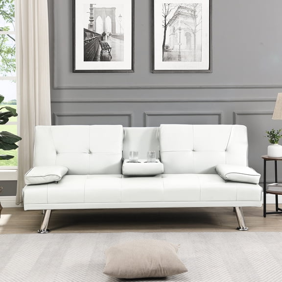 Multifunctional Sofa Bed for Living Room or Dorm | White PVC - Stable Structure