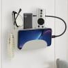 Multifunctional Space Saving No Punch Storage Rack with 4 Rotating Hooks Cell Phone Charging Stand Remote Control Holder Cosmetic Display Shelf Desk Organizer for Office Home Bathroom
