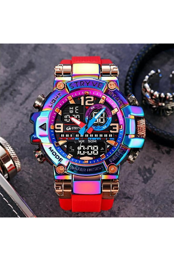 Multifunctional Sports Casual Digital Watch, LED Backlight Alarm, Function Watch, Lightweight and Durables, Gifts for Relatives and Friend(Red)
