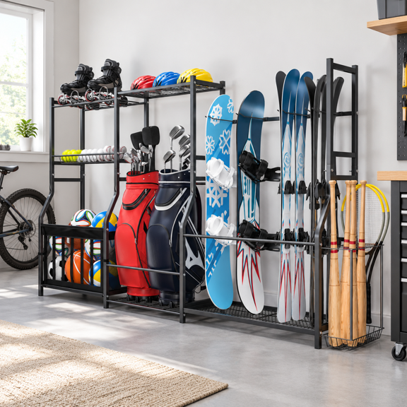 Multifunctional Sports Organizer Rack for Golf, Ski, and Storage