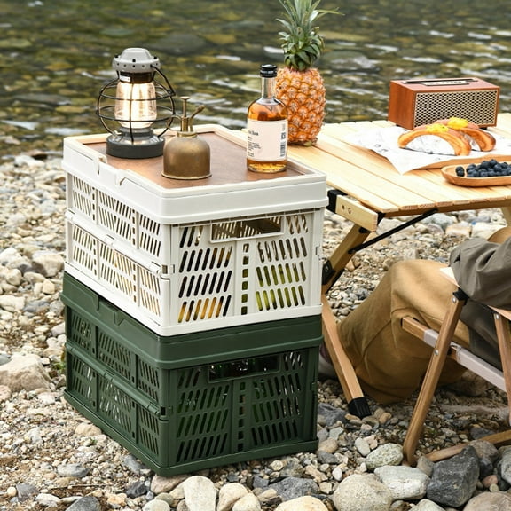 Multifunctional Stacked Storage Box with Folding Design, Portable Picnic Table Tray for Camping Gear Organization and Outdoor Dining Convenience|Plastic,Green,KTFgvq
