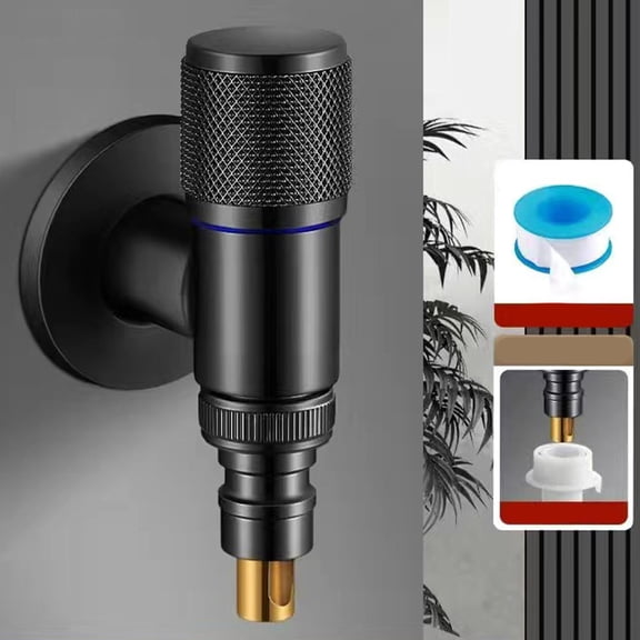Multifunctional Stainles Steel Washing Machine Faucet Automatic Water Stop Valve Black Smile Home