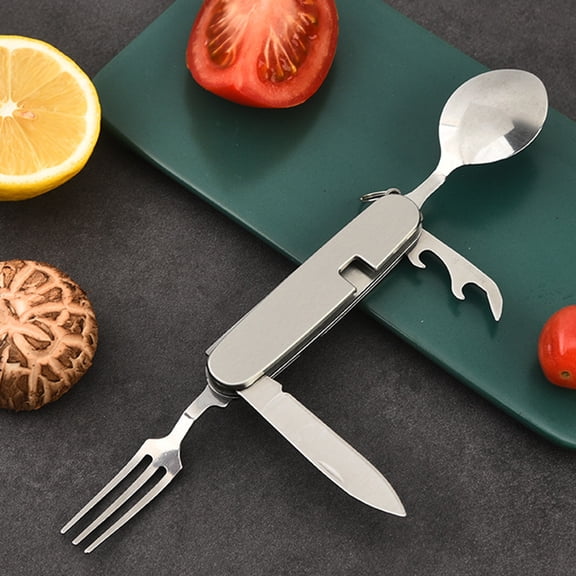 Multifunctional Stainless Steel Camping Cutlery, Foldable Detachable Knife Fork Spoon, Rustproof Heat Resistant Flatware, Lightweight Tableware for Hiking Camping Wilderness Picnic