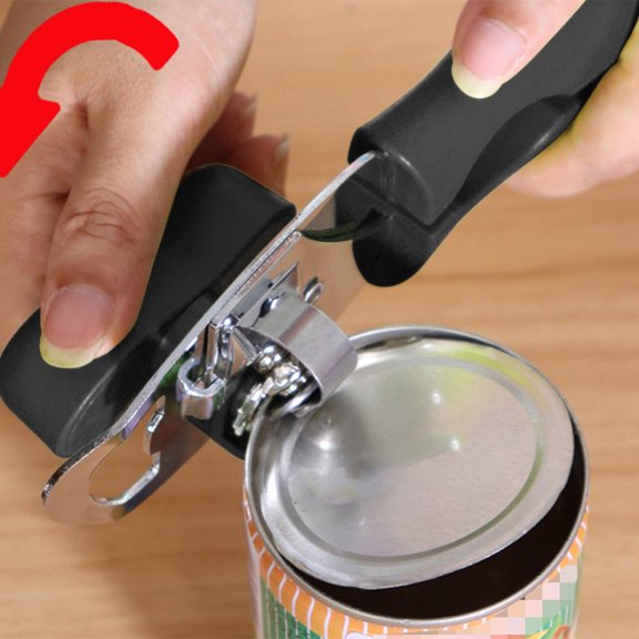 Multifunctional Stainless Steel Can Opener with Bottle Opener & Lid Gripper, Kitchen Tool for Easy & Safe Can Opening,Black