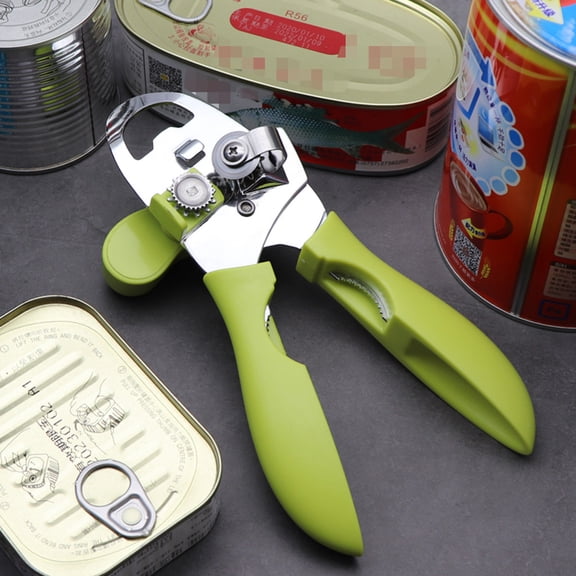 Multifunctional Stainless Steel Can Opener with Bottle Opener & Lid Gripper, Kitchen Tool for Easy & Safe Can Opening, Green