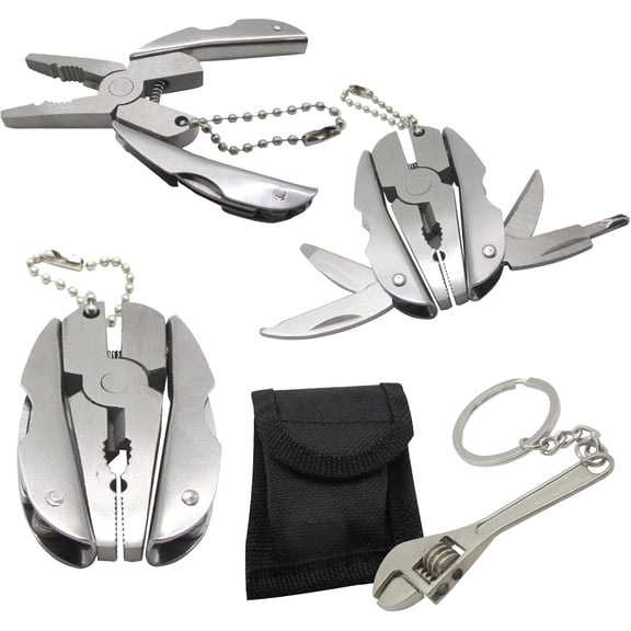 Multifunctional Stainless Steel Pliers & Mini Wrench Tool Set - Compact 5-in-1 Multipurpose Pliers & Wrench Set with Sheath - Tool Kit for Camping, Auto, Outdoor - EDC Multi Tool Set