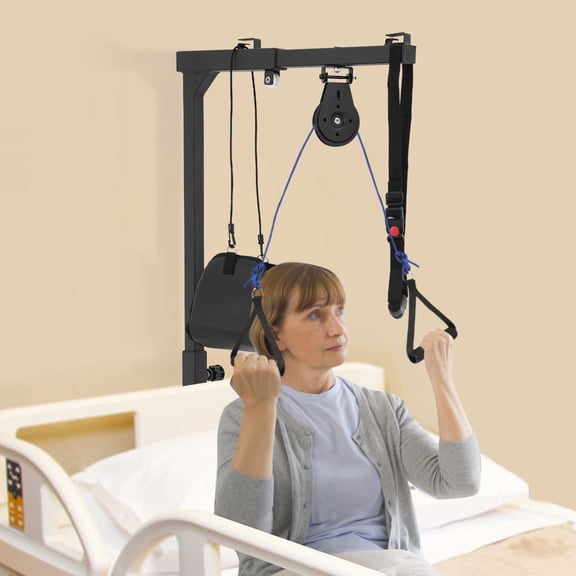 Multifunctional Standing Frame with Cervical & Shoulder Traction, Heavy Duty 220lbs Lift Assist Device for Elderly and Home Rehab, Adjustable Height Standing Aid with Hanging Pillow