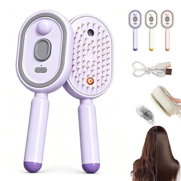 Multifunctional Steam Comb, Ionic Mist Brush Hair Straightener, Soothing Scalp Massage, Detangling & Anti-Static Design Tames Flyaways, 5 In 1 Air Cushion Brush for All Hair Types (Purple)