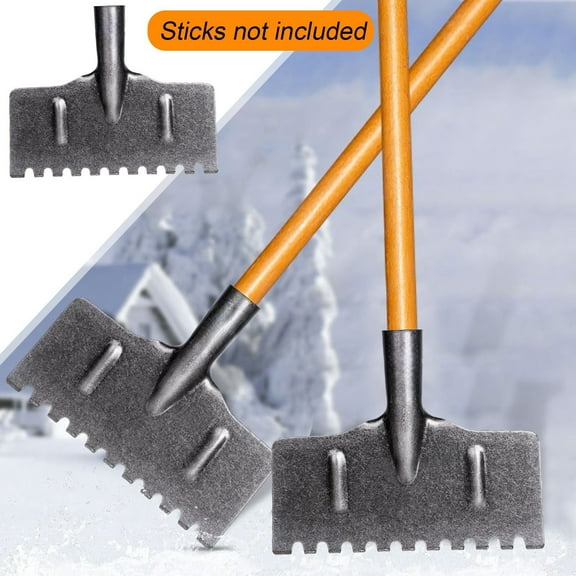 Multifunctional Steel Snow Shovel & Ice Scraper, Heavy Duty Snow Removal Tool for Driveway & Yard, Weed & Dirt Digging Shovel, Sticks Not Included
