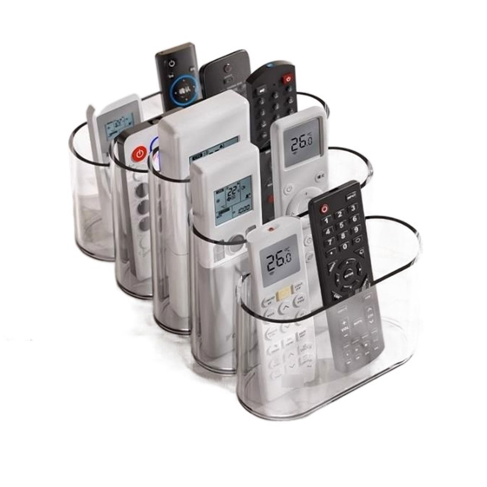 Multifunctional Storage Box Remote Control Holder with 5 compartment to Store Small Items, Glasses, Plastic Desk Organizer for Office Supplies TV Remotes Air Conditioner Remotes