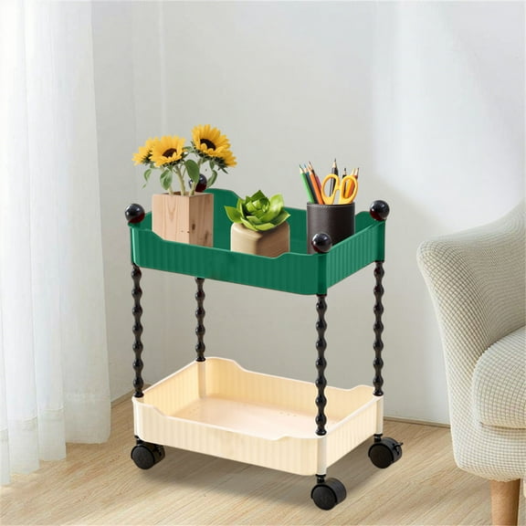 Multifunctional Storage Cart, 2-tier Mobile Organizer Rack with Wheels, Plastic Utility Cart for Kitchen, Bathroom, Living Room,Vsgery