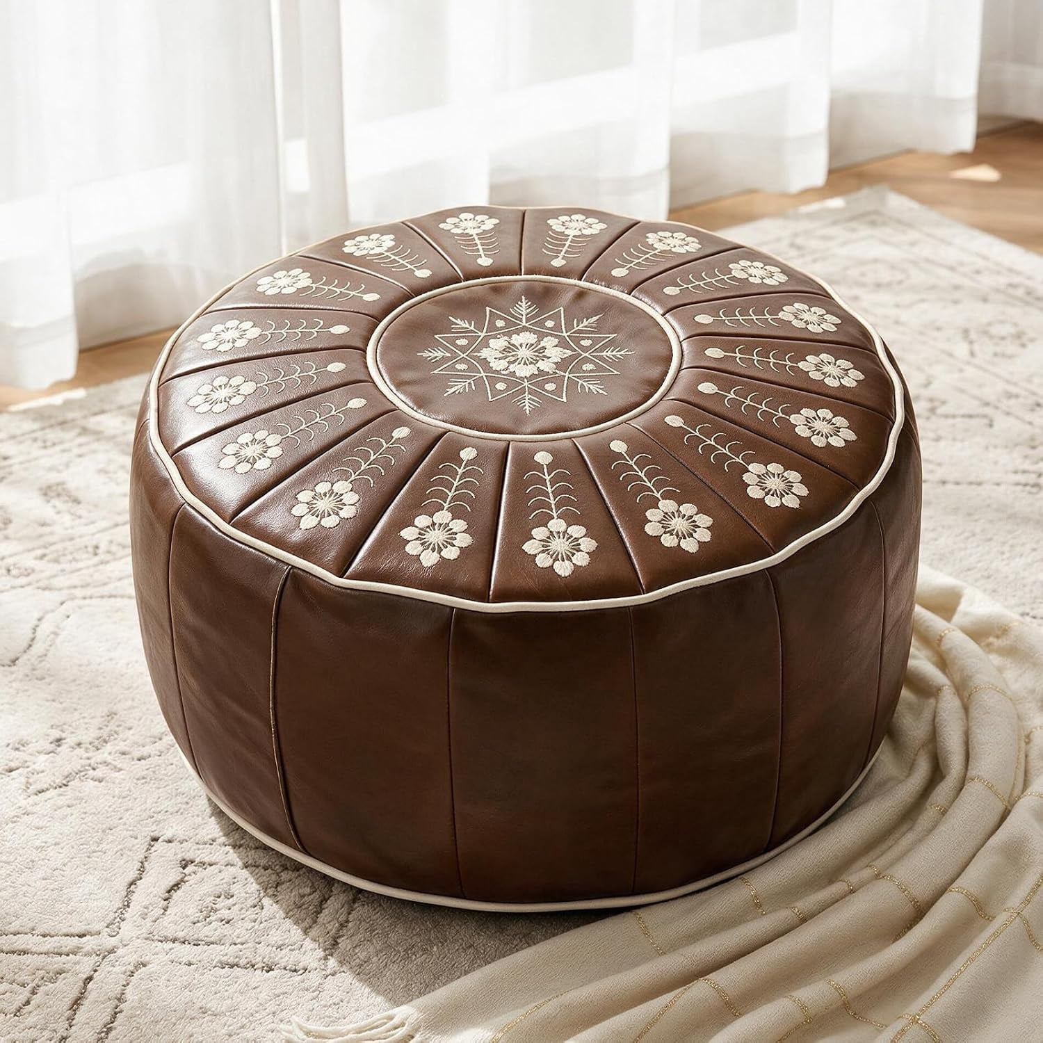 Multifunctional Storage Ottoman Pouf- 2-in-1 Bohemian, Boho Faux ...
