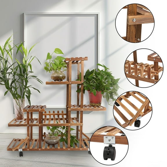 Multifunctional Storage Rack, 5 Tier Flower Rack Wood Plant Stand Outdoor Indoor Flower Rack for Yard Garden Patio Balcony