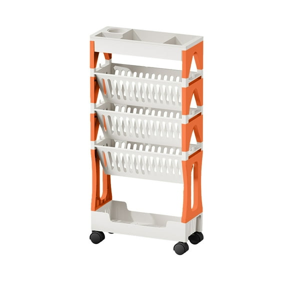 Multifunctional Student Desk 29.9x14.5in | Large Capacity 5-Layer Foldable Bookshelf | White/Gray/Orange Plastic Portable Storage Rack for School/Home (3.2lb)