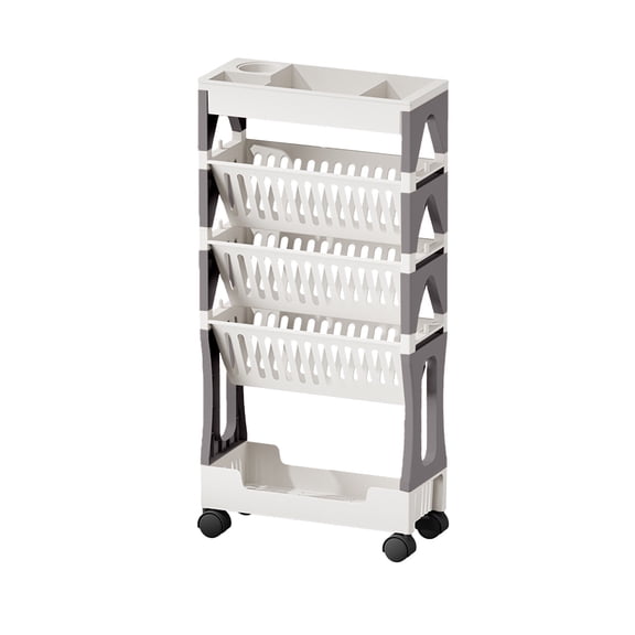 Multifunctional Student Large Capacity Bookshelf with Pen Holder, Rolling Storage Cart Movable Bookshelf for Office, Dorm, Classroom, Nursery Gray