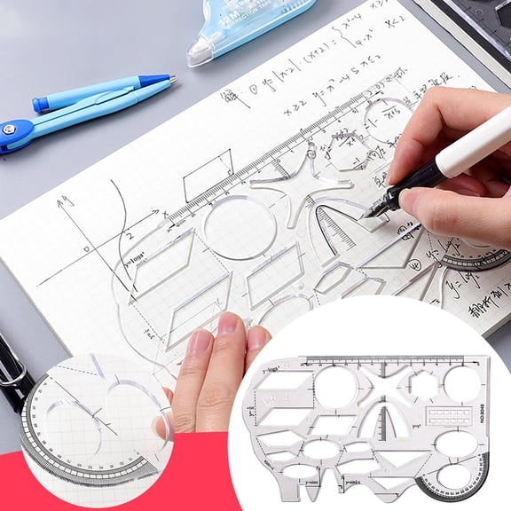 Multifunctional Student Math Ruler, Geometry Drawing Tool, Transparent Plastic Template, Accurate Sketching and Drafting, 7.6 Inch for Classroom and Home Use