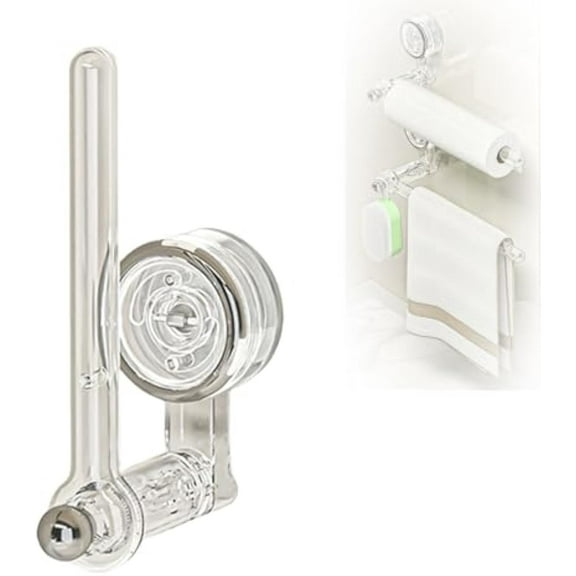 Multifunctional Sucker Hanging Rod, Adjustable Suction Cup Paper Towel Holder for Wall, No Drill Mounted Hand Towel Holder for Wall,Wrapping Paper Holder, for Kitchen Bathroom(Transparent,Small)