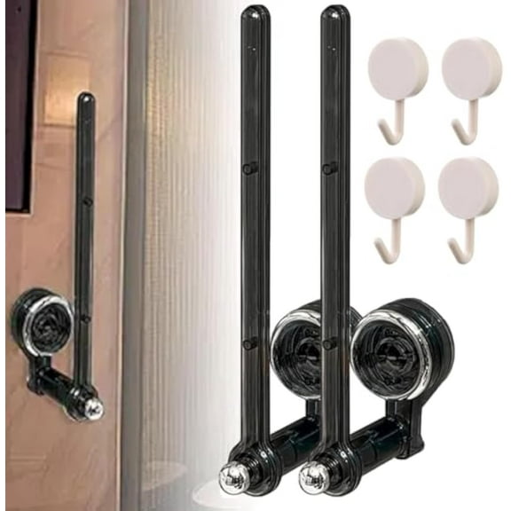 Multifunctional Sucker Hanging Rod, Wrapping Paper Holder for Wall No Drill Mounted Hand Towel, Adjustable Suction Hanging Rod, Command Broom Holder Wall Mount Without Nails for Kicthen Bathroom(Blca