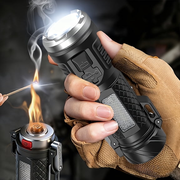 Multifunctional Tactical Flashlight, Rechargeable LED Light with Fire Starter Function, 7 Light Modes and Durable Battery, High Lumen Portable Lamp, Perfect for Outdoor Activities and Christmas Gifts