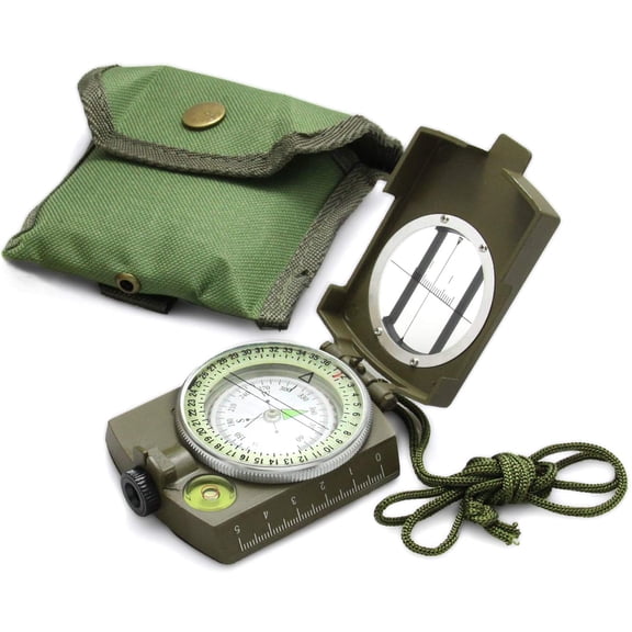 Multifunctional Tactical Survival Military Compass with Lanyard & Pouch | Waterproof Impact Resistant Lensatic Sighting for Hiking
