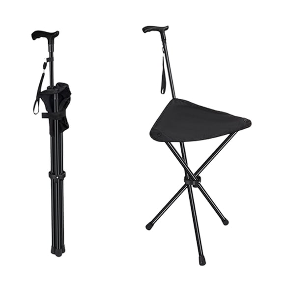 Multifunctional Telescoping Walking That Transforms into Seat with Light Metal Texture for Outdoor Activity Use