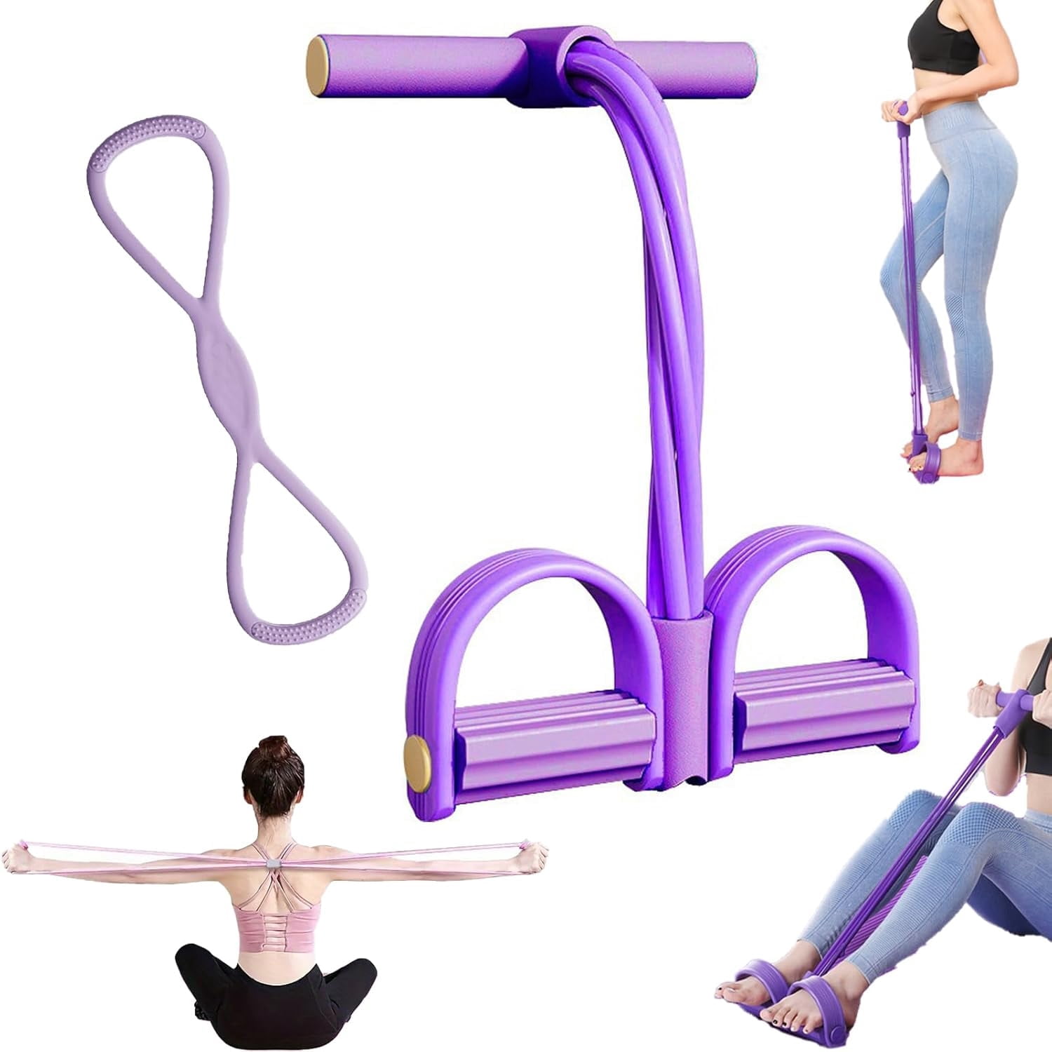 Multifunctional Tension Cor, Comes with a Figure 8 Exercise Bands Upgrade 8 Tube Foot Pedal Resistance Band with Handle Thick Latex Material